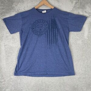 Harley Davidson Shirt Mens Large‎ Blue Suburban Motors USA Flag Graphic Tee
